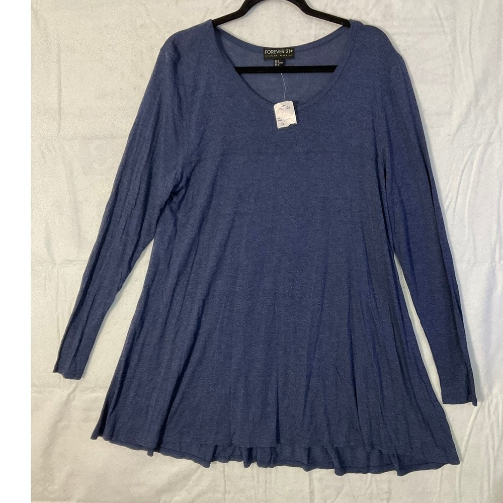 Forever 21 Tunic Top Womens 2X Blue Long Sleeve Knit Scoop Neck Casual New